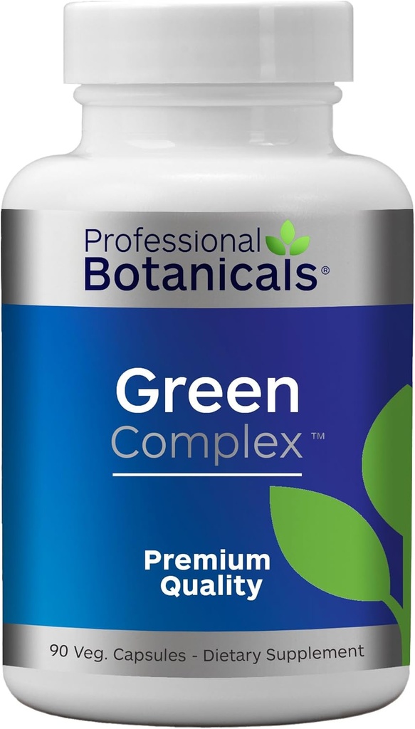 Professional botanicals Green Complex - Vegan Non GMO Organic Spirulina Algen, Organic Barley Grass Eleuthero, Cordyceps, Rhodiola Rosea, Reishi, Ashwagandha Superfood Supplement - 90 Vegetarische Caps