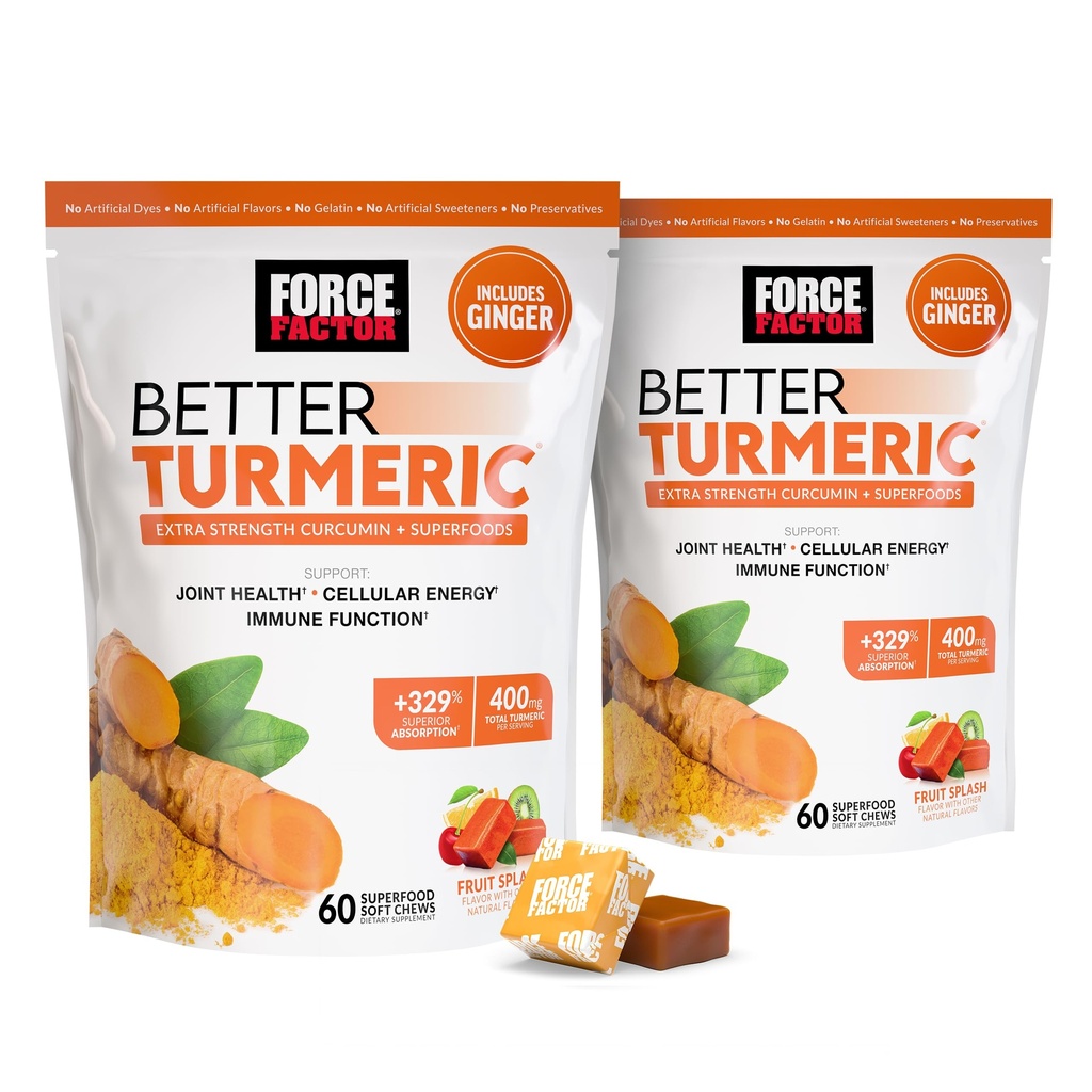 Facteur de force meilleur supplément de soutien mixte curmérique pour la santé articulaire extra-forte, avec Curcumine curmérique HydroCurc avec poivre noir pour l'absorption supérieure, splash de fruits, 120 Chews doux
