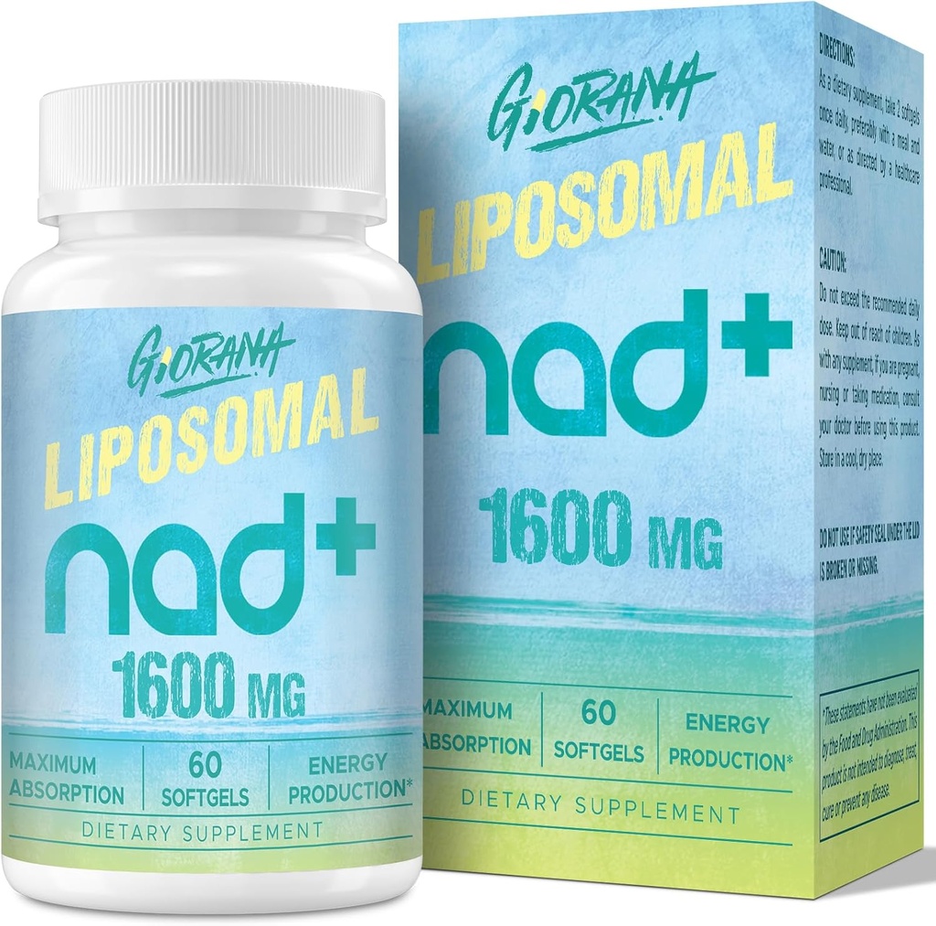 1600 MG Supplément Liposomique NAD+, Supplément Boosting NAD+, Absorption Supérieure, Vitamine B3 pour la Défense du Vieillissement, Longévité, Énergie, Réparation, Non-OGM, 60 Softgels