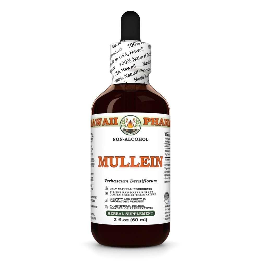 Mullein (Verbascum Densiflorum) Dry Leaf Glycerite, All Natural, Vegan, Lab Tested Alcohol-Free Liquid Extract - 2 fl.oz