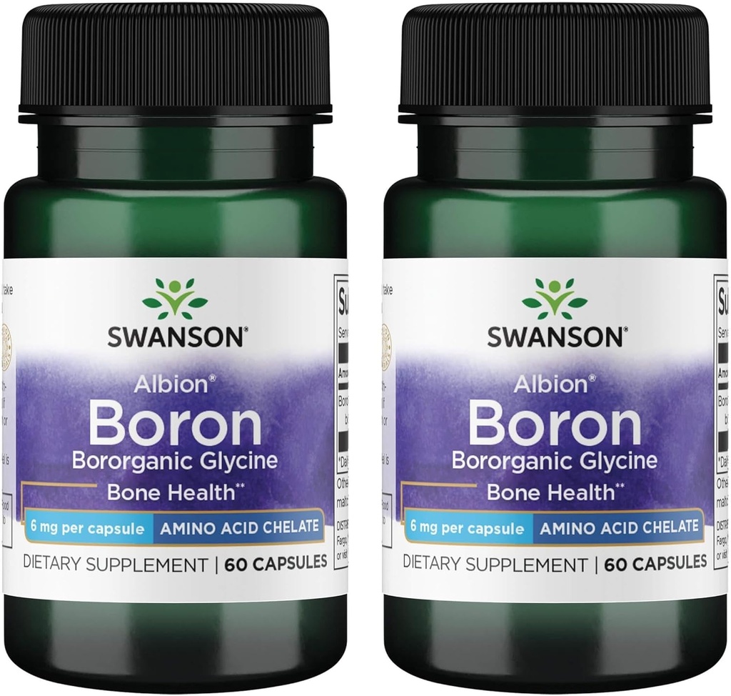 Swanson Boron uit Albion - Boroganic Glycine supplement ondersteuning van Joint Health & Bone Health - High Absorptie Formula May Support Overall Balance - (60 capsules, 6mg Each) (2 Pack)