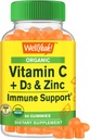 WellYeah Biologische Vitamine C + D3 + Zink Gummies - Immune Boosting, Antioxidant-Rich, en Bone Health ondersteuning, USDA Organic, Vegan, and Non-GMO - Gluten-Free, Nut-Free Gummy - 60 Tellen