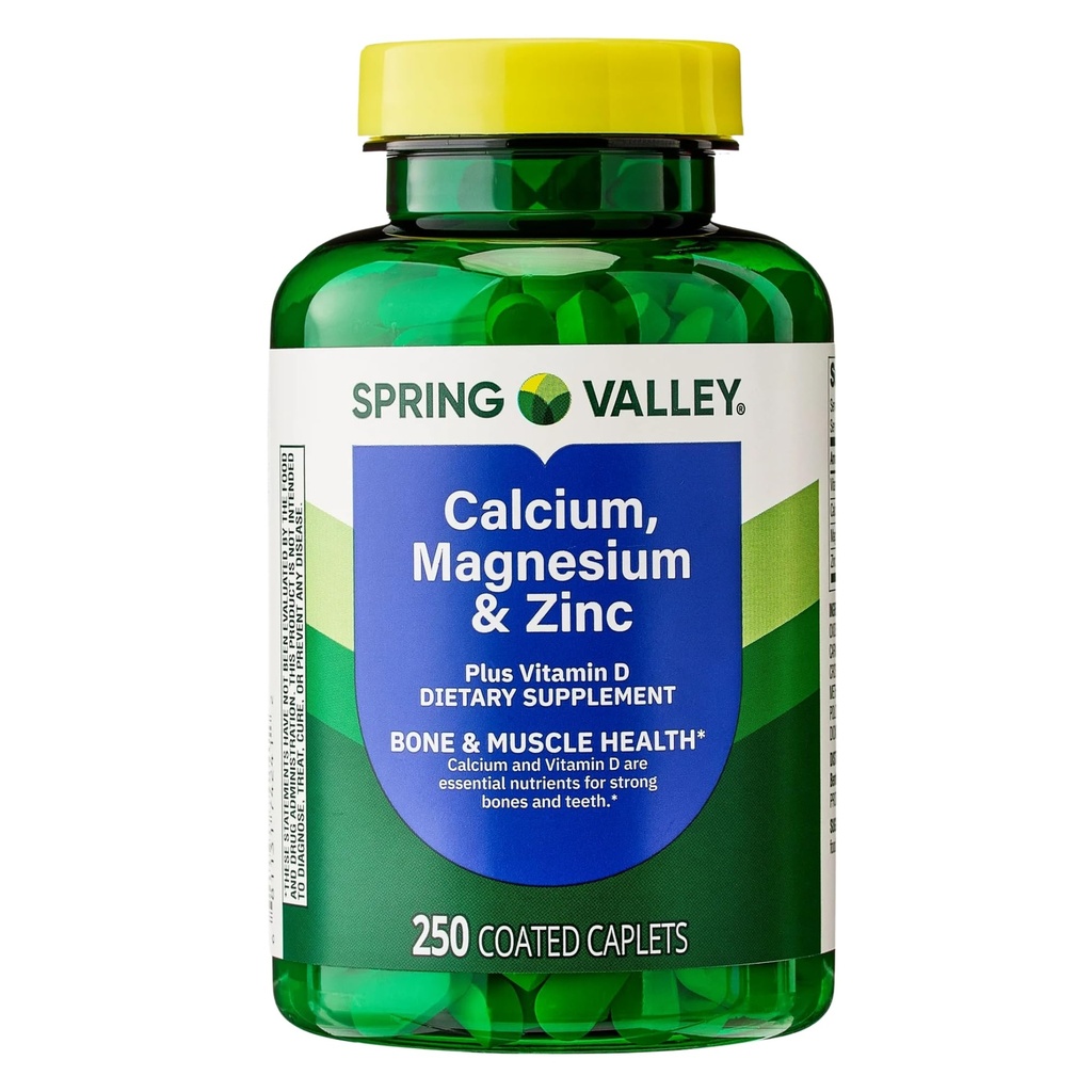Calcium, Magnesium, Zinc Plus Vitamin D3, Dietary Supplement, 250 Count (Pack of 1)