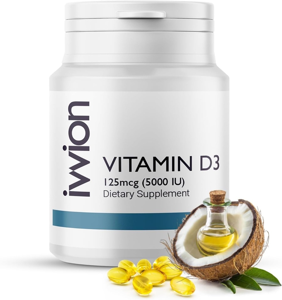 Certified Conservative-Free Vitamine D3 5000 IE Softgels Capsules - Glutenvrij, Non-GMO - Vitamine D Supplement Ondersteuning voor gezonde botten Spier- en immuunsysteem, Made in UK, 365 Telling (1 jaar levering)