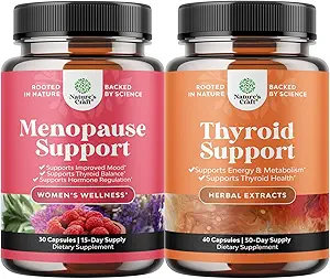 Ensemble complet de complément à la ménopause à base de plantes pour les femmes - Multibénéfices de l'équilibre hormonal de soulagement de la ménopause et complexe de soutien à la thyroïde à base de plantes - Mood Enhancer Energy Complement for Thyroïde Health