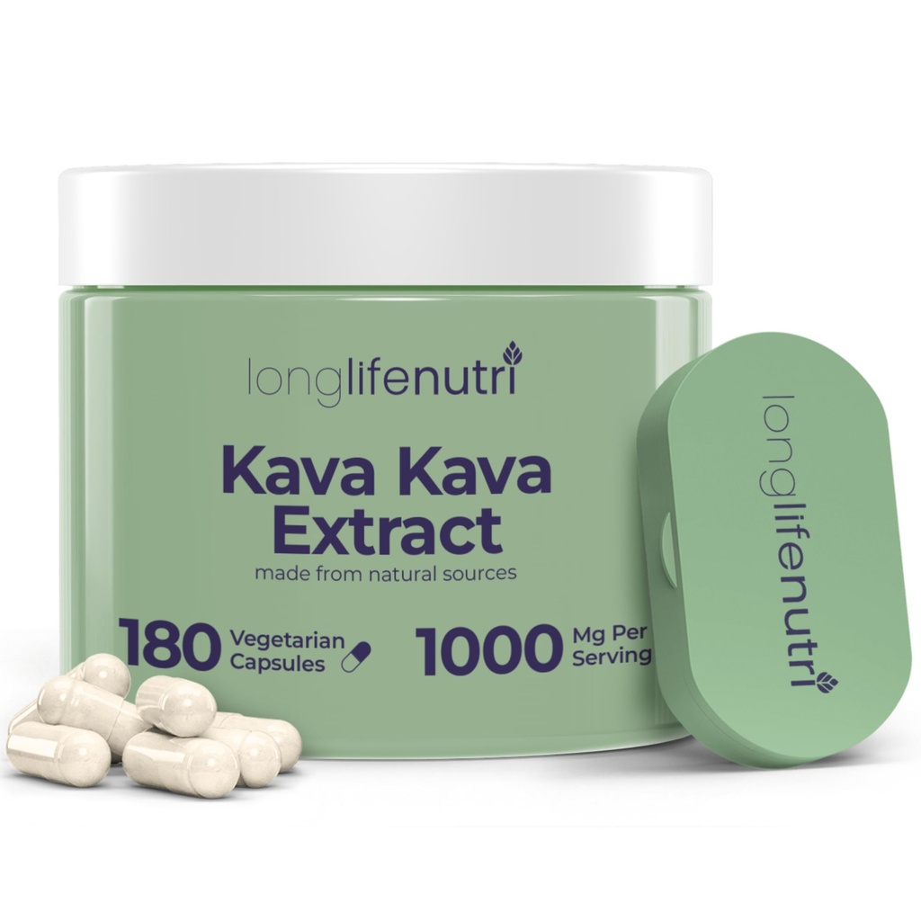 Kava Kava Extract Supplements 1000mg de plantes naturelles de haute teneur en méthysticum et kavalactones de Piper 180 Capsules végétariennes