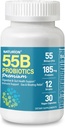 55B Probiotica Premium - 55 Miljard CFU, 12 Strains, 185mg Prebiotic - Immune Support, Digestief & Gut Health - Ondersteuning Occasional Constipatie, Gas & Bloating - 30 Vegan Capsules, 30 Day Supply