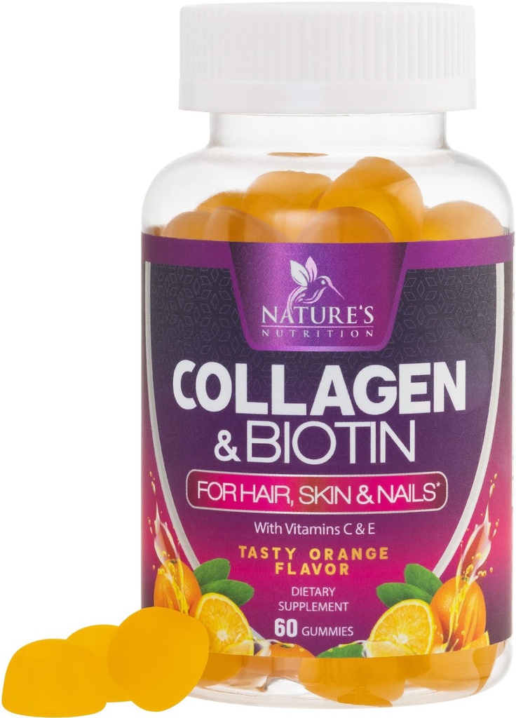 Collagen Gummies - 2500mcg Biotin Per Serving - Complete Collagen Supplement with Hydrolyzed Peptides Type I & III, Biotin, Zinc, & Vitamin C - Hair, Skin, & Nail Support Women & Men - 60 Gummies
