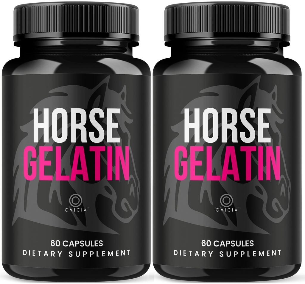 (2 Pack) Horse Gelatin Capsules - Official HorseGelatin Pill Advanced Premium Formula Support Maximum Strength, All Natural Ingredients Vitamin For Overall Health & Wellness, 120 Capsules For 2 Months