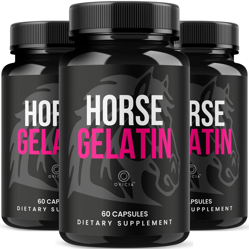 (3 Pack) Horse Gelatin Capsules - Official HorseGelatin Pill Advanced Premium Formula Support Maximum Strength, All Natural Ingredients Vitamin For Overall Health & Wellness, 180 Capsules For 3 Months