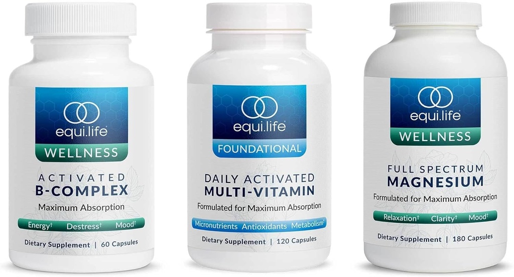Equility - Actived B Complex (60 ct), Full Spectrum Magnesium (180 ct.), Daily Aactived Multi-Vitamin (30 servings)