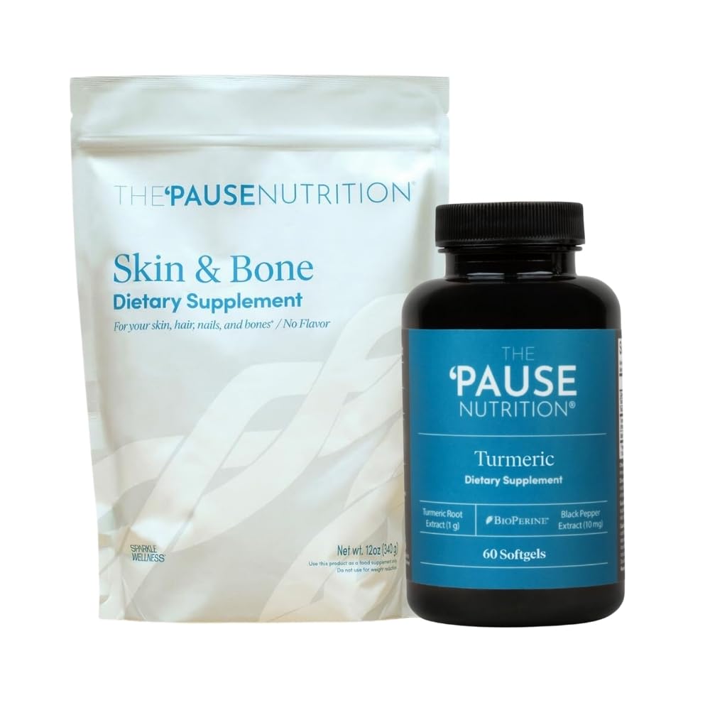 The 'Pause Life Turmeric + Skin & Bone Bundle, Collagen Peptides with Hyaluronic Acid & Vitamin C for Skin, Hair, & Nails, paired with Curcumin for Joint & Bone Wellness, 60 Softgels & 12 OZ Powder