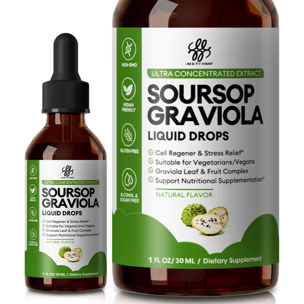 iMATCHME Soursop Graviola Liquid Drop for Cell Support & Regeneration, Immune System and Gut Health Support, Pure Soursop Bitters Liquid, High Absorption, Sugar/Gluten Free, Natural Flavor, 1 Fl Oz
