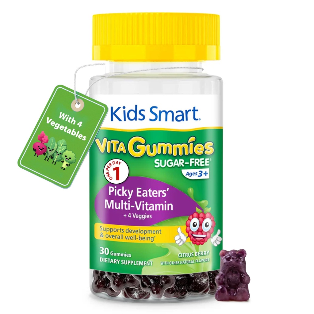 Kids Smart Vita Gummies Picky Eaters Multivitamin + Veggies for Kids Ages 3+ | Daily Sugar-Free Vegan Gummy with Essential Vitamins & Minerals | Supports Healthy Growth, Development & Overall Wellness