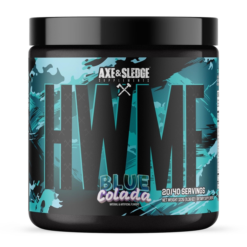 Axe & Sledge HWMF High Stim Pre-Workout Powder | 400mg Caffeine | Pre-Workout for Men & Women with Citrulline, Beta Alanine & Alpha GPC - Energy, Pump & Focus | High Stim | 20/40 Servings, Blue Colada