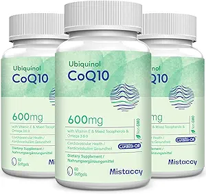 CoQ10 600mg Softgels haute absorption CoQ10 Ubiquinol supplément de forme réduite amélioré avec la vitamine E et Omega 3 6 9