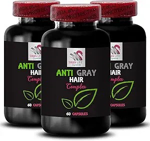 Gray haar supplement - ANTI GRAY HAIR COMPLEX - Anti grijs haar, Haar schaduw balans, levendige kleur, haarkleur vernieuwing, frisse toon, kleur levensduur, grijs haar oplossing 3 flessen 180 capsules
