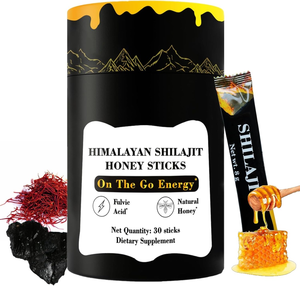 Himalaya Pure Nutritious Shilajit Honing Sticks Gold- Saffron, Honing - 75% Fulvic Acid, 85+ Trace Minerals - voor mannen Vrouwen - 30 Sticks(Shilajit Honey 30 Sticks)