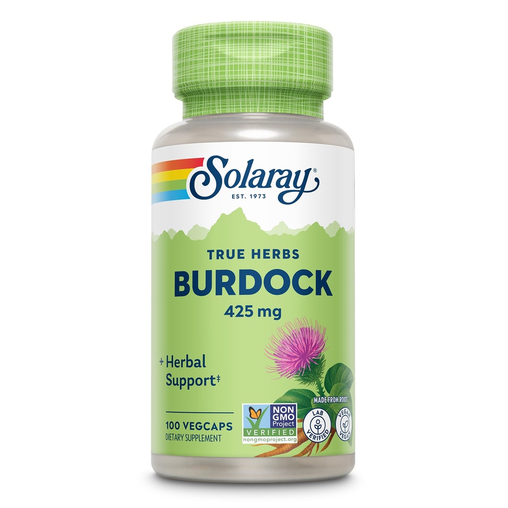 SOLARAY Burdock Root 425 mg - Gezonde lever, nieren, spijsvertering, circulatie, gewrichts- en huidondersteuning - Antioxidante activiteit - Niet-GMO - 100 VegCaps