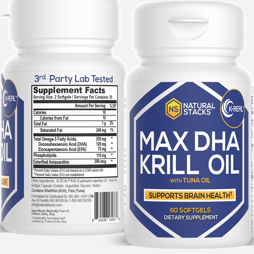 Antarctica Krill Oil Supplement - DHA EPA Omega 3 Supplement met Antioxidant Astaxanthine - Omega 3 Visolie ter ondersteuning van hersenen, hart en gezamenlijke gezondheid - 60 Krill Oil SoftGels