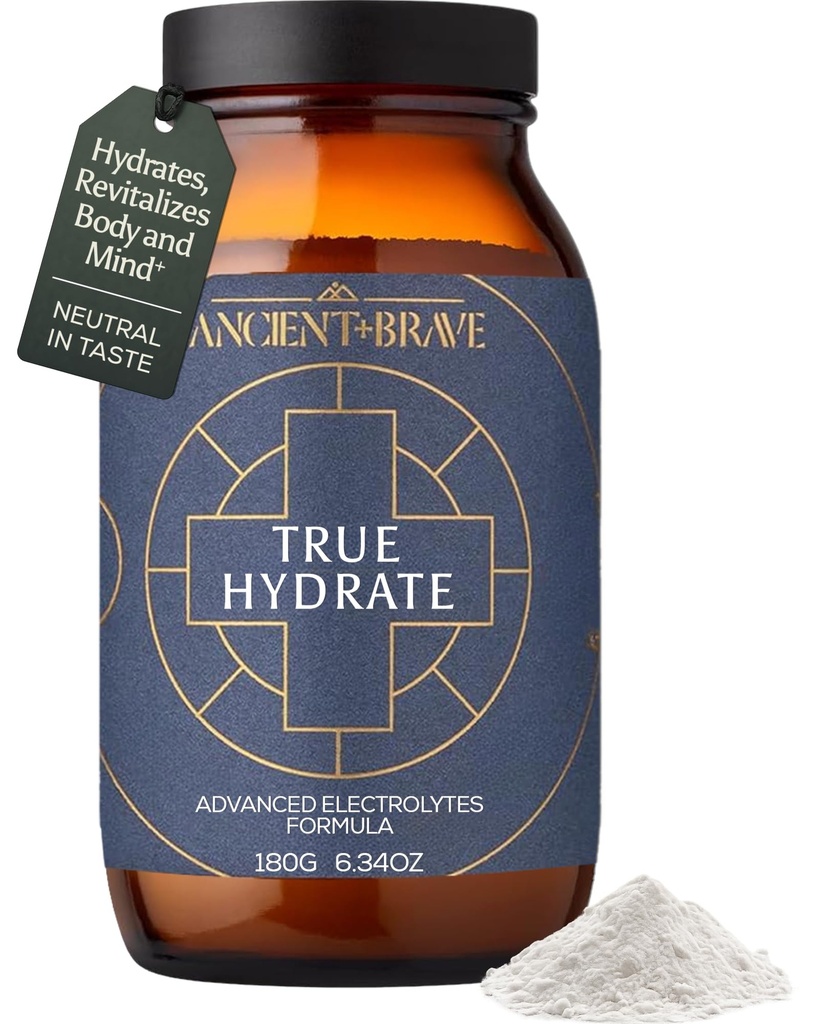 Ancient + Brave True Hydration Powder 6.35oz (Ap 30 Servings), Coconut Water Unflavored Electrolytes, Instant Hydration Blend, Supports Energy and Recovery, Vegan Electrolyte Powder, Daily Wellness