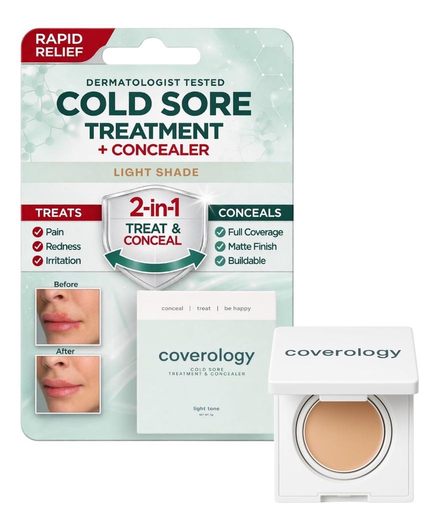 Coverology Cold Sore Treatment & Cold Sore Concealer - The Best Full Coverage Cold Sore Cover Up Makeup to Help Disguise and Soothe - Light
