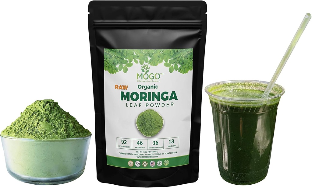 MOGO - Poudre de feuille de Moringa 1 LB et gélule de Moringa - 180 Compte