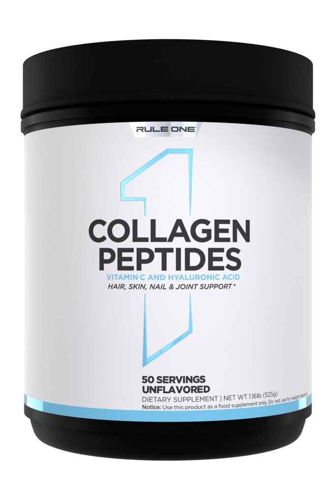 Rule 1 Proteins Collagen Peptides, Unflavored, 50 Servings | Hydrolyzed Bovine Collagen, Hyaluronic Acid, and Vitamin C. Supports Hair, Skin, & Nails