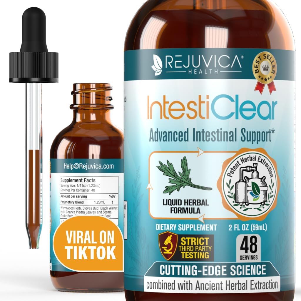 IntestiClear - Supplément de support intestinal avancé - Livraison liquide pour une meilleure absorption - Wormwood, Cloves, Black Walnut, Ail & More!