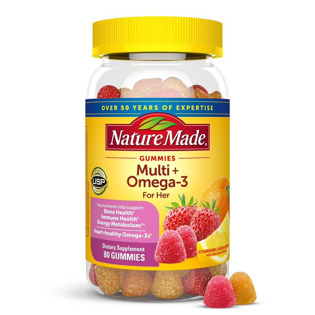 Nature Made Womens Gummy Multivitamines met Omega-3, Multivitamine voor vrouwen voor dagelijkse voedingsondersteuning, 80 Gummies, 40 dagen levering