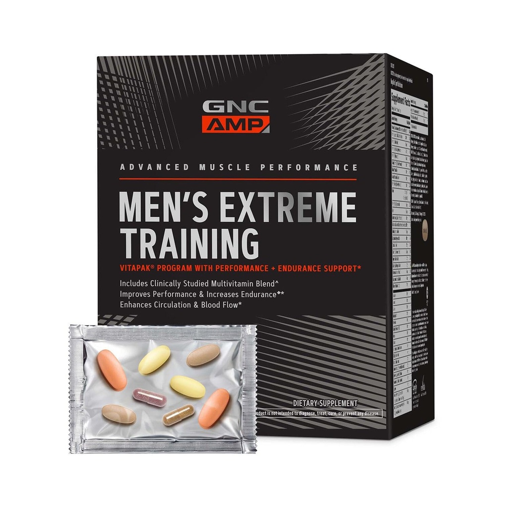 GNC AMP mannen Extreme training Vitapak programma, 5 producten in 1, handige vitamine Pack voor prestaties & endurance, volwassen multivitamine, bewezen ingrediënten, cafeïne, stikstofoxide, 30 dagen levering