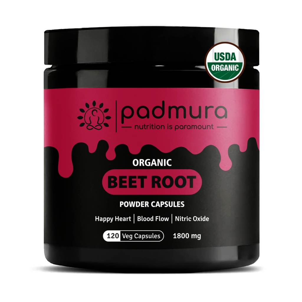Organic Beet Root Powder Capsules 1800mg - Healthy Blood Pressure & Happy Heart | USDA Organic Certified | Non GMO | Gluten Free | Vegan - 120 Veg Capsules