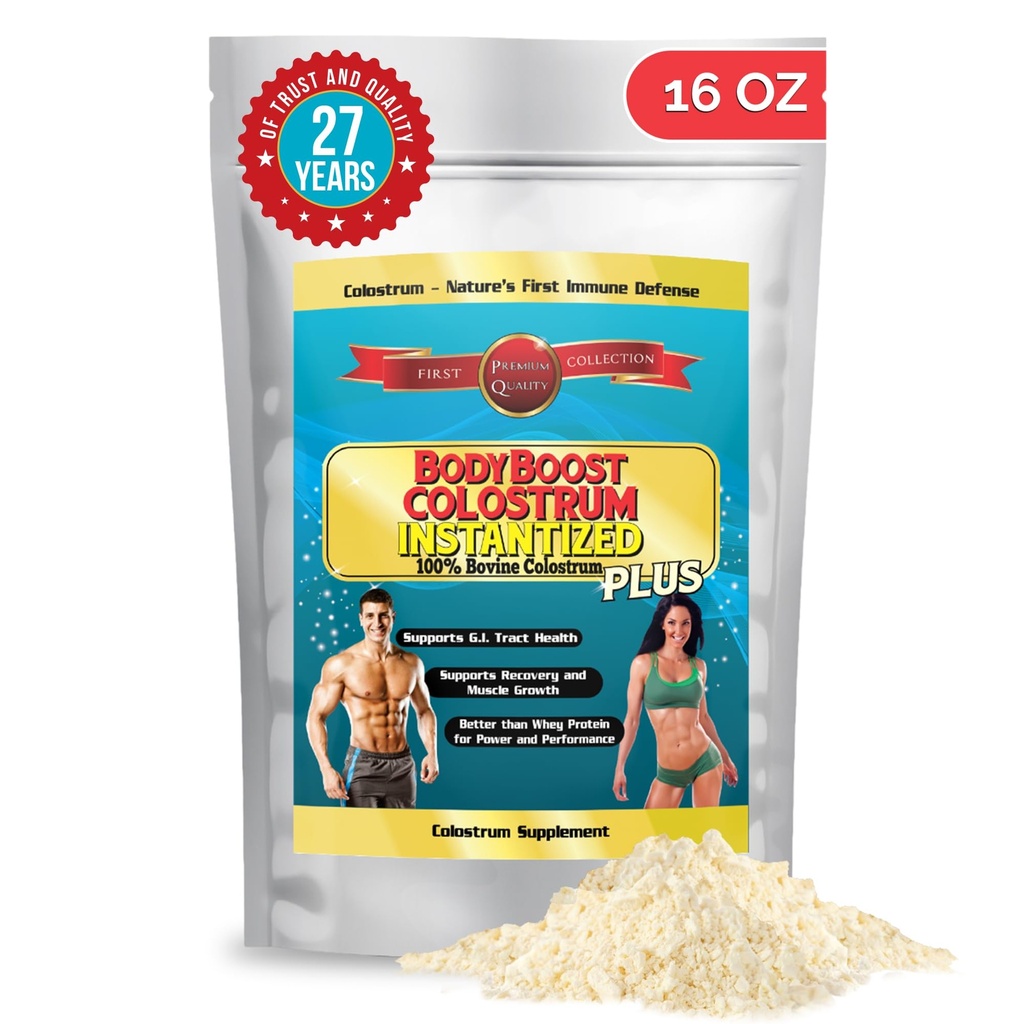 BodyBoost Instantized Colostrum Whole, 99.5% Bovine Colostrum Powder, Immune Booster with Immunoglobulin & Lactoferrin, Grass Fed Colostrum, Gut Health, Diverse Intake,16 oz