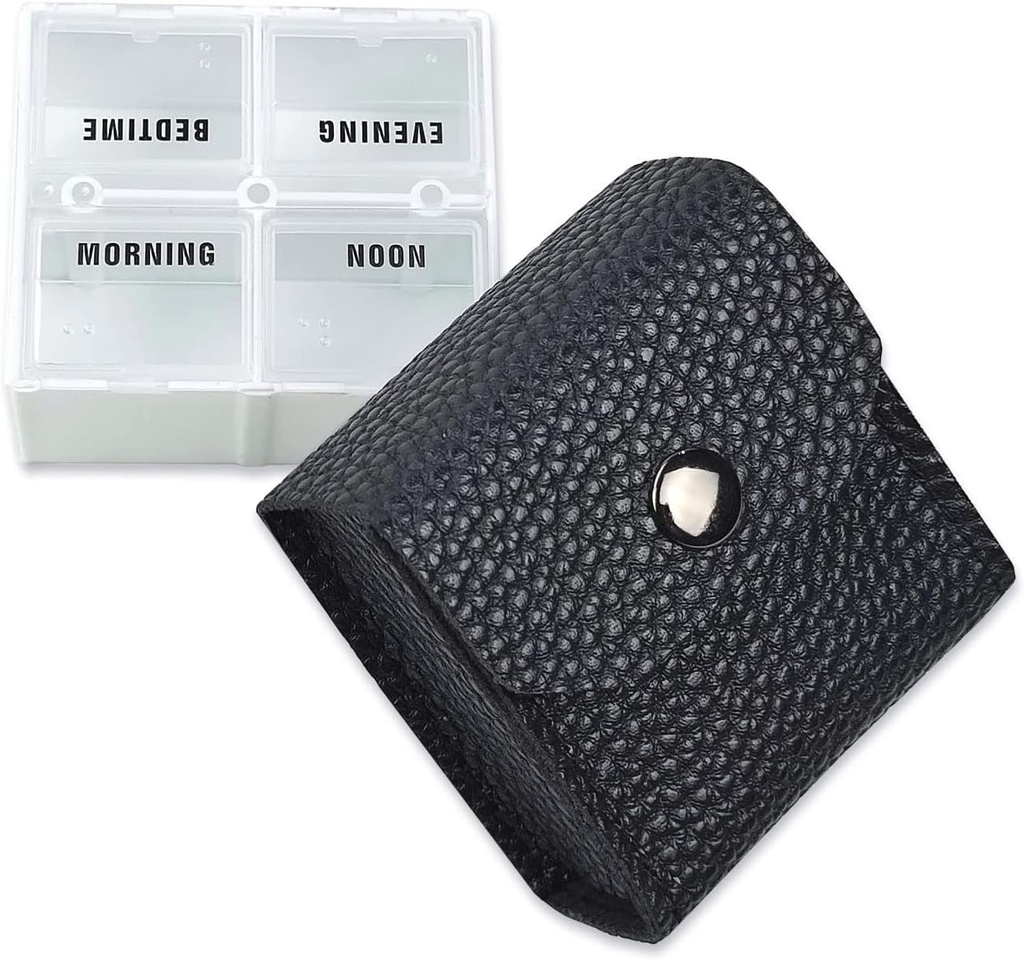 VOFOON Small Pill Organizer, Travel Pill Box voor Purse, Pocket Pill Container, 4 keer per dag Daily Portable Medicine Vitamine Case, Fish Oil Supplement Box (4 Compartments, 4X-SU)