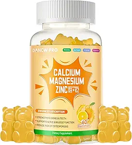 Calcium Magnesium Zink Gummies met Vitamine D3 & K2 - Hoge Potency Enhanced Absorptie -60 Oranje Gummies