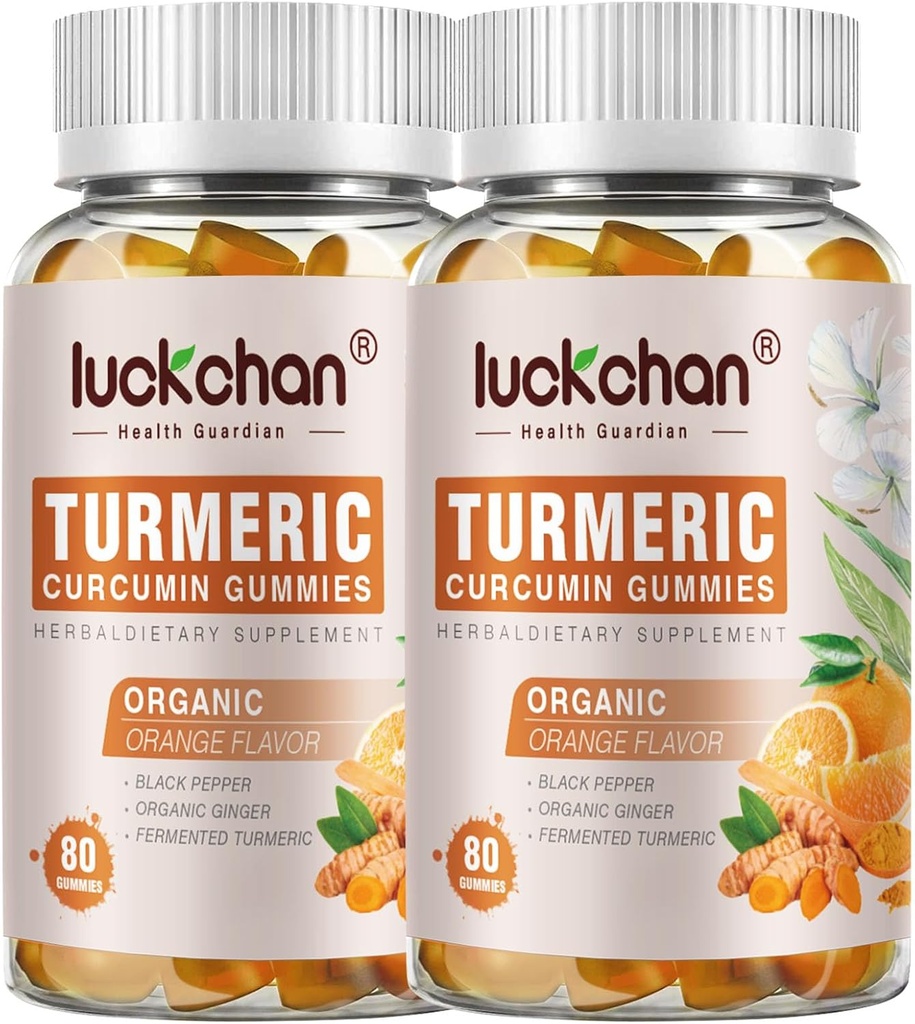 Kurkuma en gember Gummies (2 Pack) - Kurkuma Curcumin met zwarte peper en gember supplementen voor Immune Support Gezonde huid - Vegan Kurkuma Gummies voor volwassenen - Glutenvrij, lage suiker
