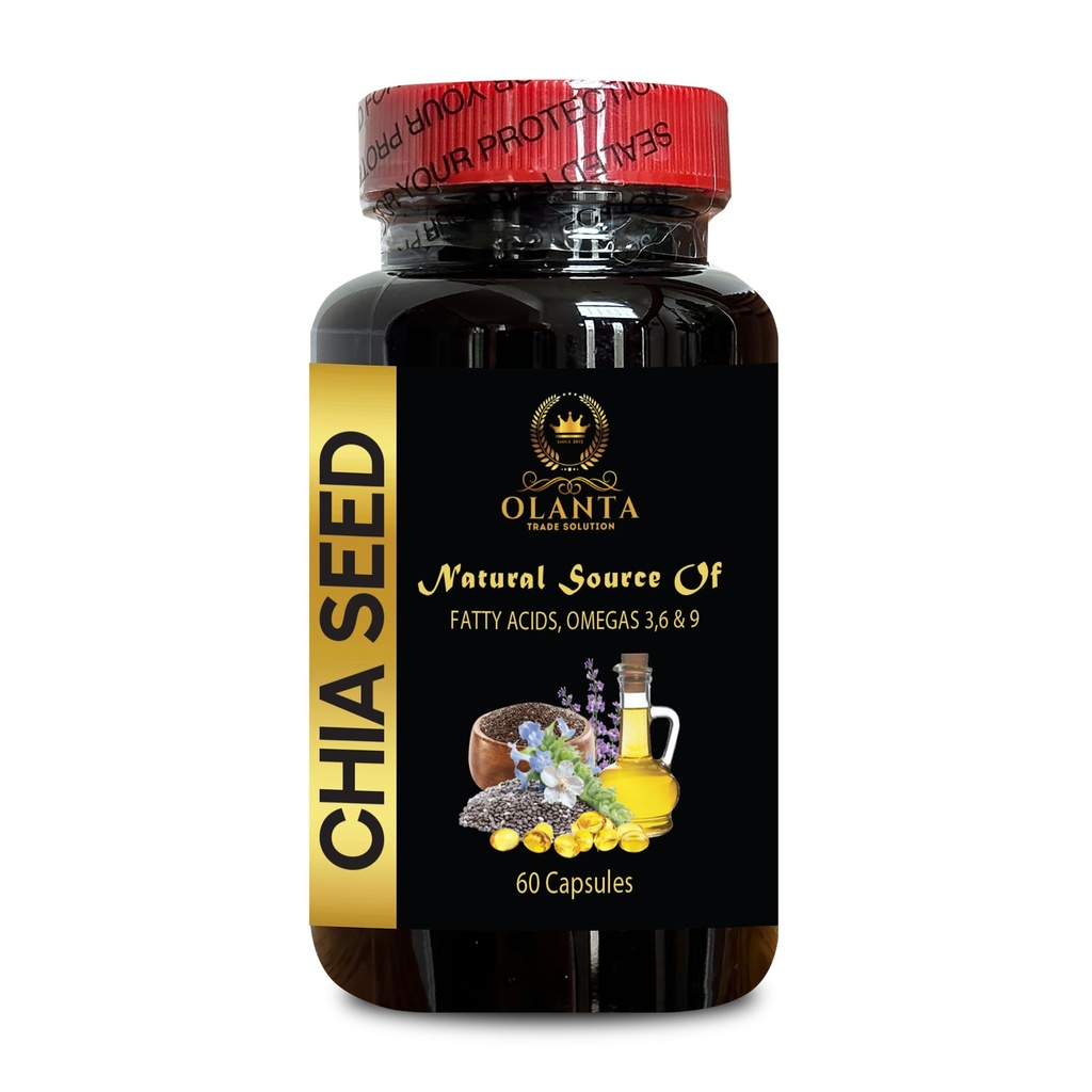 Pure Chia Seed Extract Capsules – Vegan Superfood Supplement for Energy and Immunity – Non-GMO Formula with Omega-3, Fiber, for Overall Wellness - 1 Bottle 60 Capsules