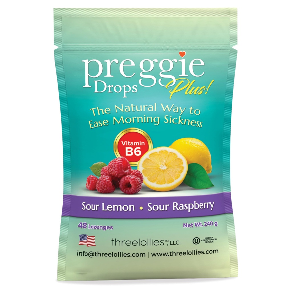 Preggie Pop Drops Plus Versterkt met vitamine B6 - Morgen ziekte Versterkt met vitamine B6. Preggie Pops voor verlichting voor zwangere vrouwen Candy Drops. Zure Raspberry & Zure Citroen 48 Tellen