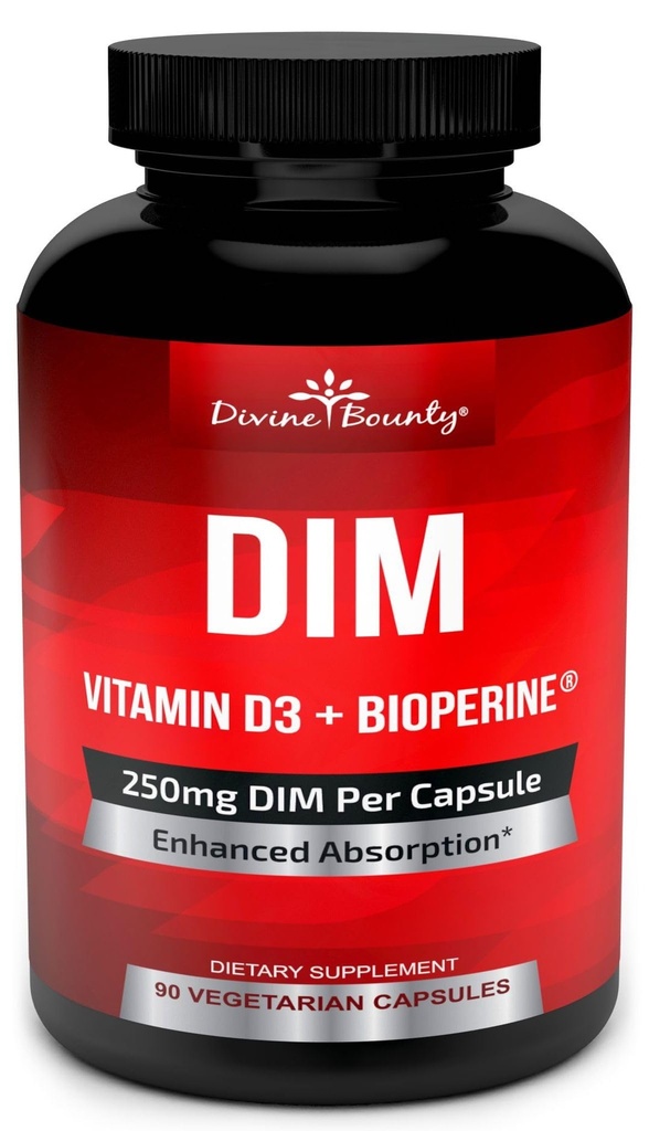 DIM supplement 250 mg met vitamine D3 Plus BioPerine - Diindolylmethaan Menopauze & Estrogeen Ondersteuning, Hormone Balance Ondersteuning voor vrouwen en mannen - 90 Vegetarische Caps