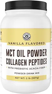 32oz Vanilla Keto MCT Powder + Collageen + Prebiotic Acacia Fibre. MCT Creamer. MCT Oil Powder from Coconuts. MCT Collageen Poeder, Gras Fed, Perfect voor Keto, 0 Net Carb, Stevia, Erytritol