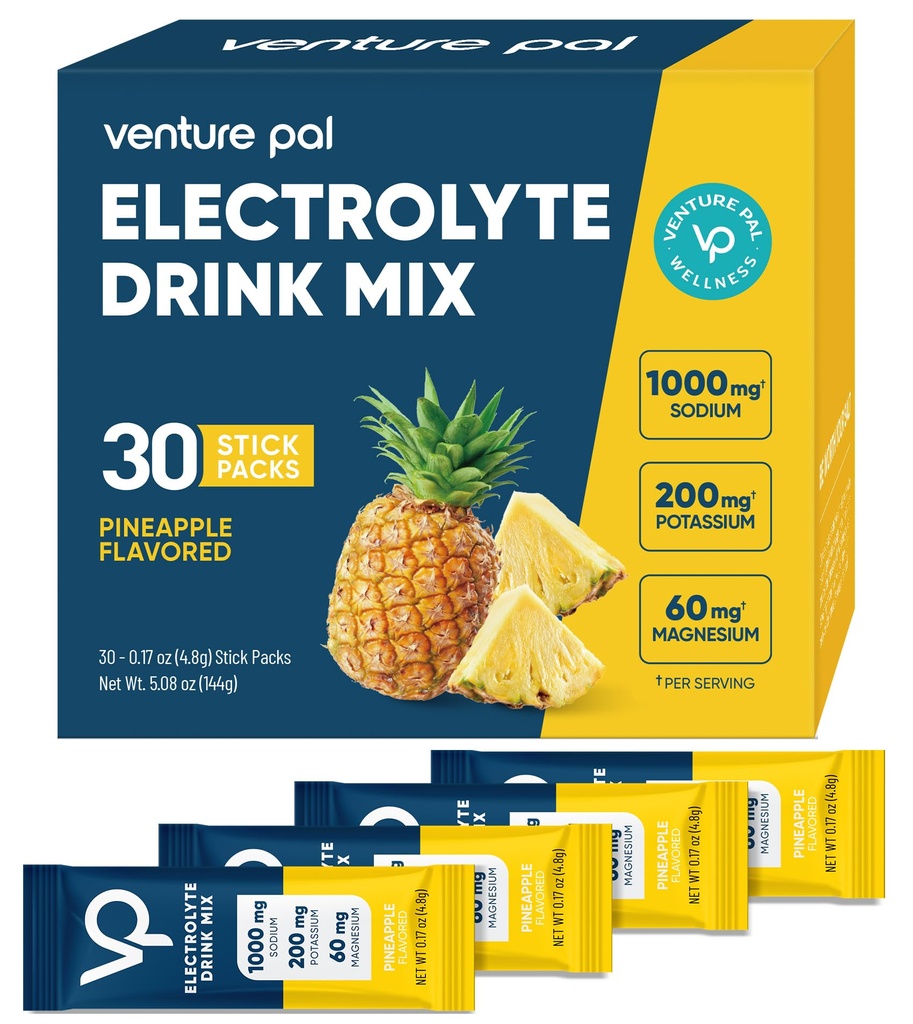 Venture Pal High Sodium Sugar Free Electrolytes Powder Packet, Zero Calories Hydration Packets with Vitamin, Sodium, Potassium & Magnesium, Electrolyte Drink Mix, Vegan, Keto Friendly, 30 Count