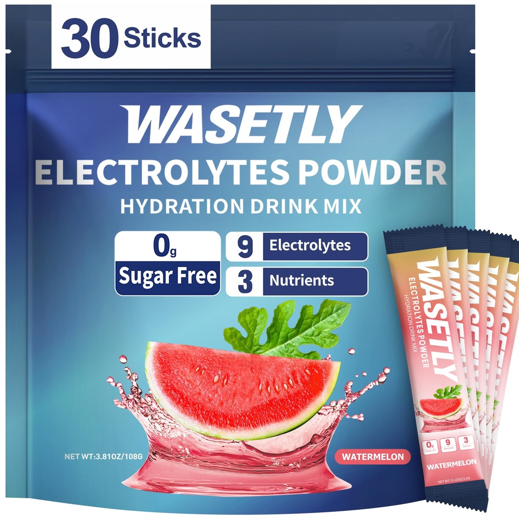 Electrolytes Powder Packets Sugar Free, Watermelon Fruit Flavors Hydration Packets, Portable Electrolyte Drink Mix for Rapid Hydration, Low Sodium, 30 Sticks Variety Pack
