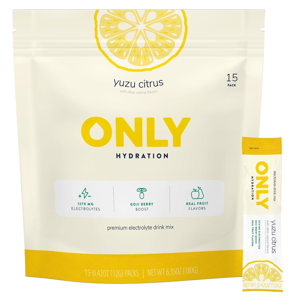 Yuzu Citrus Electrolytes Powder Packets – Electrolyte Drink Mixes with Vitamins C, B6, B12 – 1270mg Electrolytes + Goji Berry – 15 On-The-Go Hydration Powder Packets – Low Sugar, Monk Fruit Sweetened