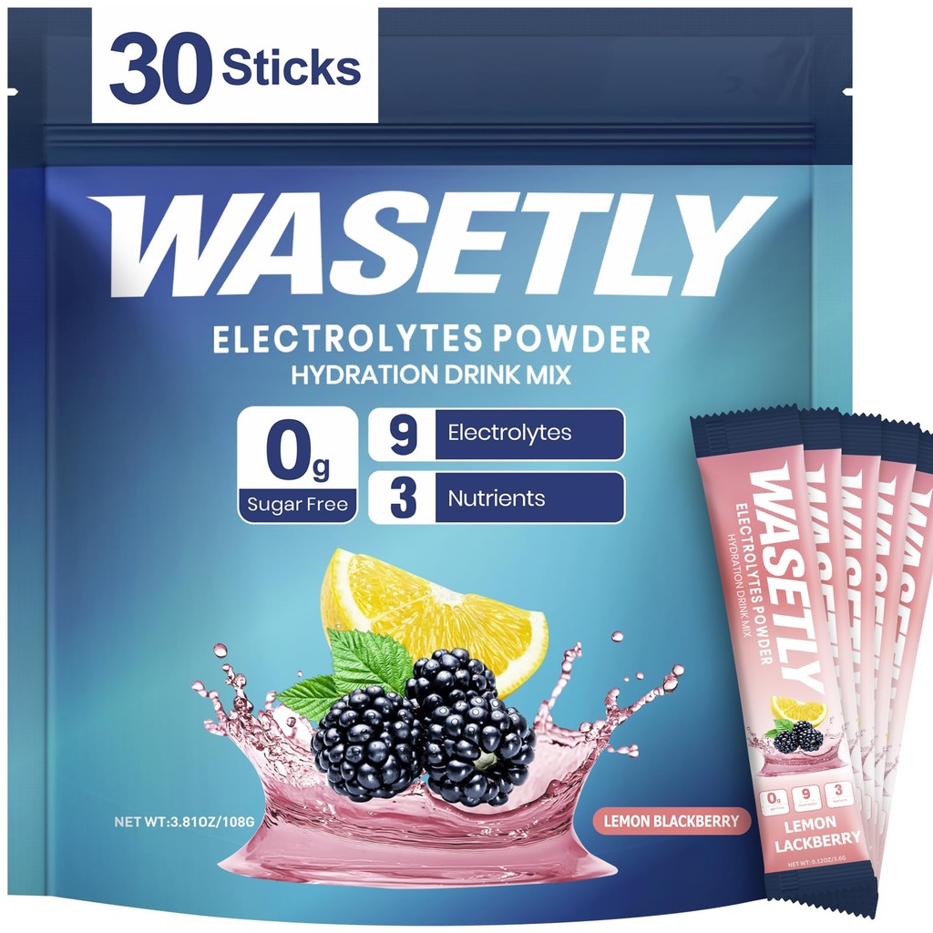 Electrolytes Powder Packets Sugar Free, Lemon BlackBerry Hydration Packets, Portable Electrolyte Drink Mix for Rapid Hydration, Low Sodium, 30 Sticks Variety Pack
