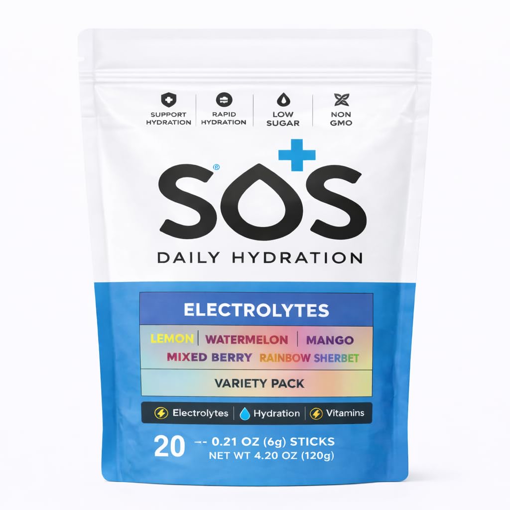 SOS Hydration Electrolyte Powder Sticks | Low Sugar Rapid Hydration | Keto Friendly (20 Servings, Variety