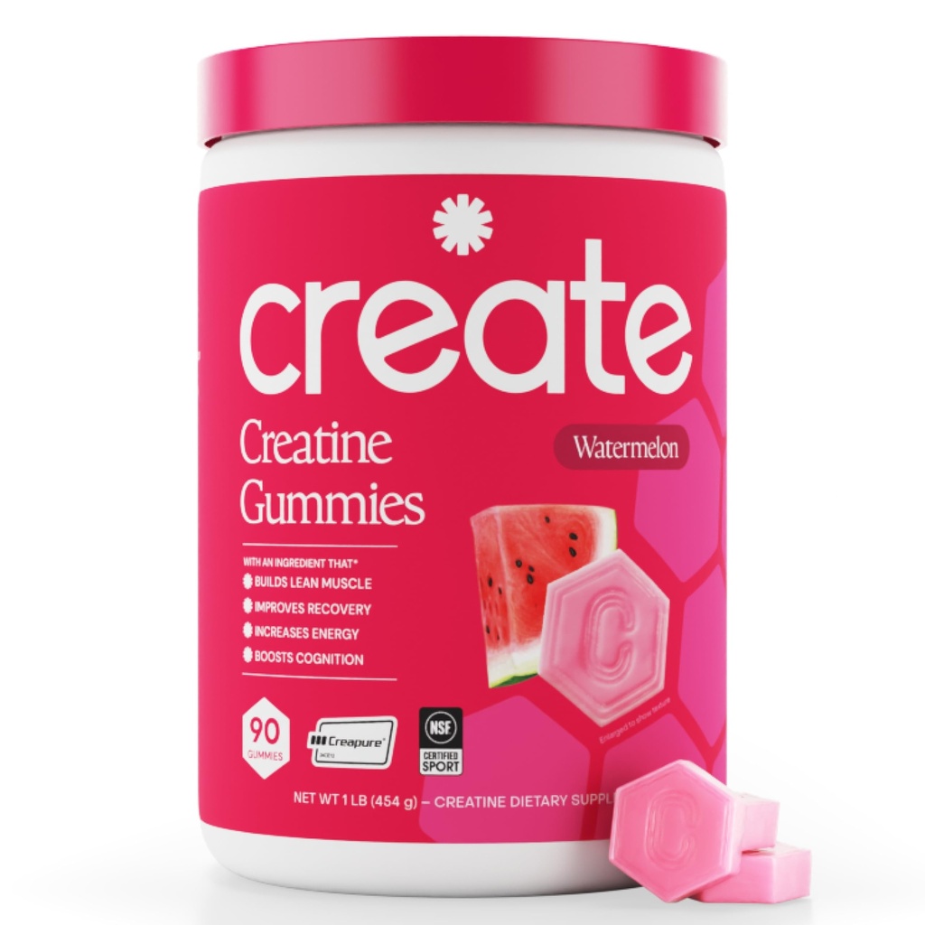 Creëer Creatine Monohydraat Gummy's voor mannen en vrouwen - Boost Focus, Kracht en Endurance, Anti-Melt Formula, Veganistisch, Glutenvrij, Non-GMO, 1,5 Gram Creatine per Gummy (Watermeloen, 90 ct)
