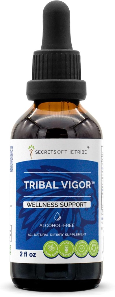 Tribal Vigor Alcoholvrij, Glycerite Eleuthero Siberische Ginseng, Catuaba, Barrenwort - Horny Goat Weed, Muira Puama, Saw Palmetto, Tribulus. Tinctuur, kruidenextract Wellness Ondersteuning (2 FL OZ)