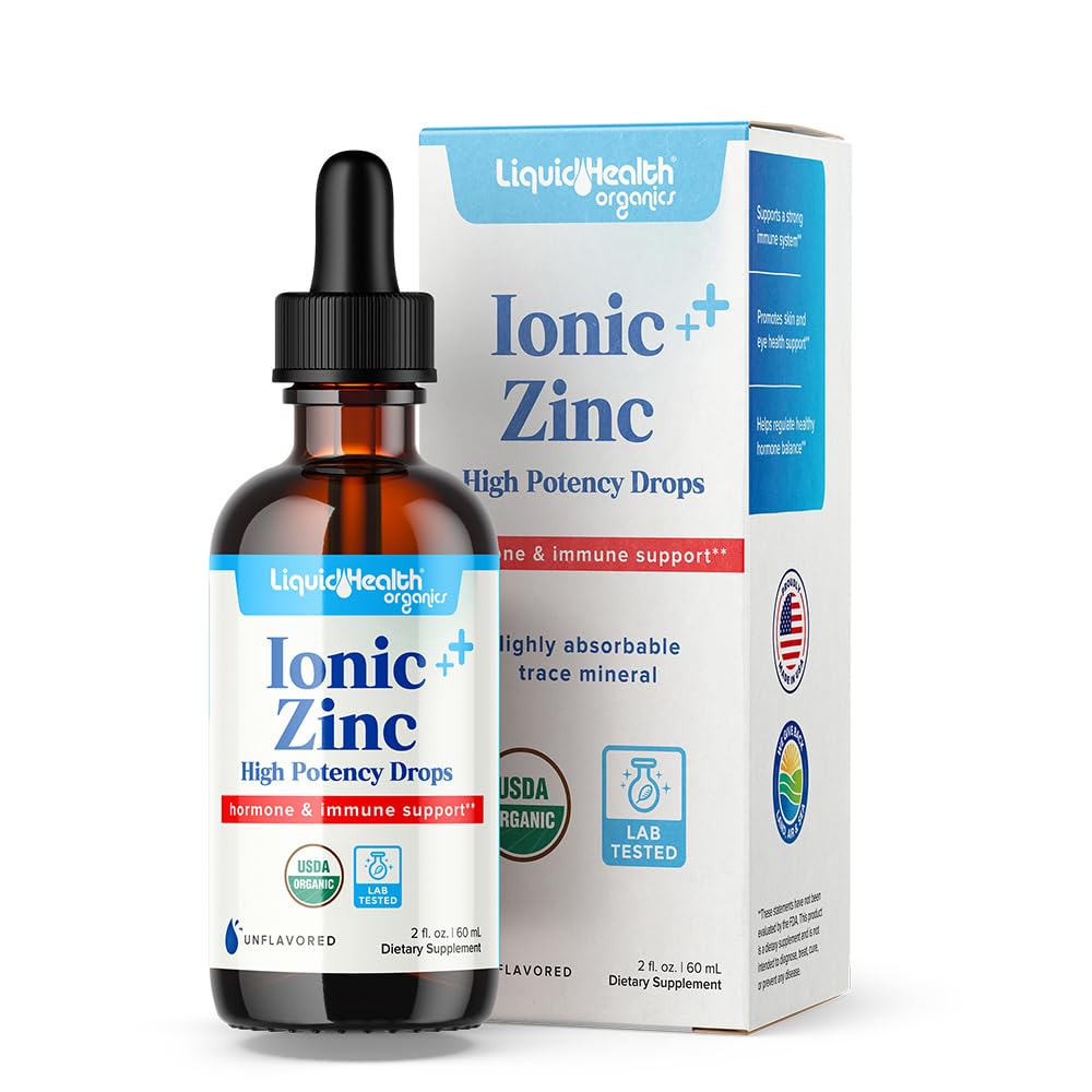 LIQUIDHEALTH USDA Bio Ionic Zinc High Potency Drops - Trace Mineral Liquid Vitamine Supplement pour Adultes et Enfants - Immune & Digestive Support, Skin & Wound Health - USA Made, Vegan, Non-OGM (2 oz)