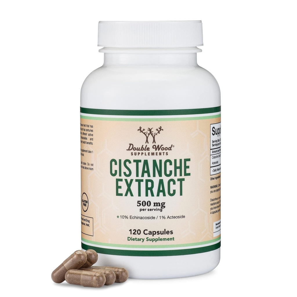 Cistanche Tubulosa Extract 500mg per portie (120 capsules) Cistanche Testosteron Supplement for Men (Standardized to Contain Echinacosides and Acteosides) by Double Wood
