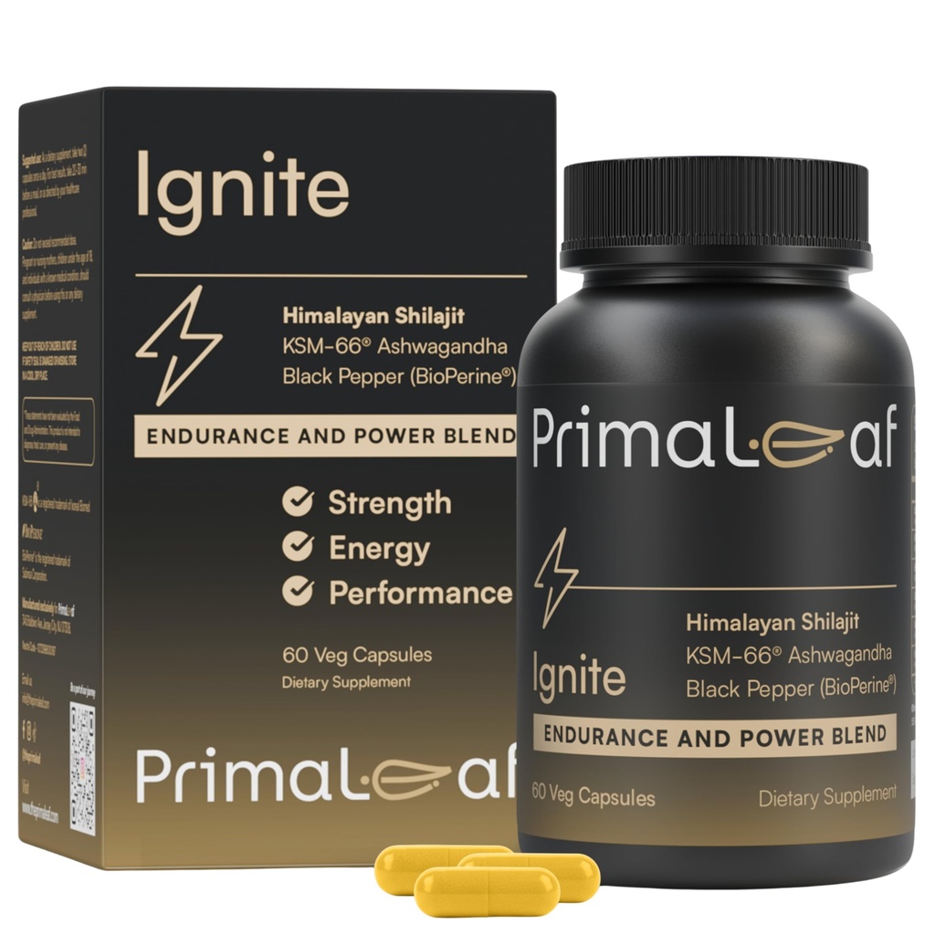 Ignite Energy & Performance Supplement | Natural Energy Booster with Himalayan Shilajit, KSM66 Ashwagandha & Zinc | Stamina, Muscle Recovery & Endurance Support | 60 Veg Capsules